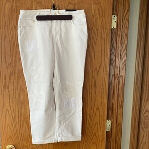 So Slimming Girlfriend Crop White Patchwork Jeans